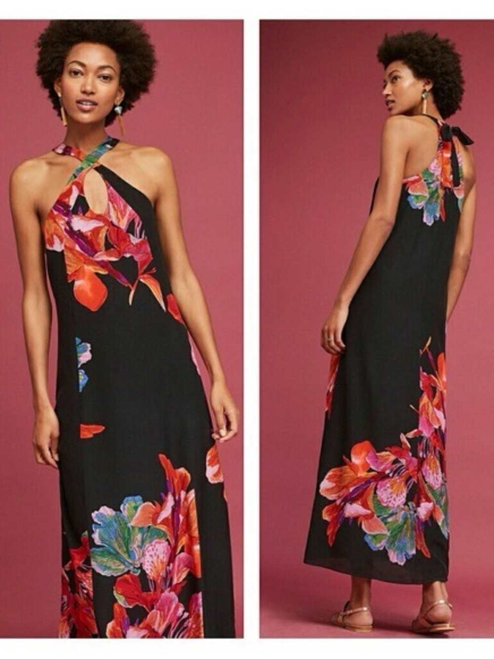 Maeve Black Maxi Dress with Vibrant Floral Print